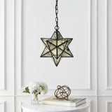 Stellaa 12" Moravian Star Metal/Clear Glass LED Pendant - JONATHAN Y