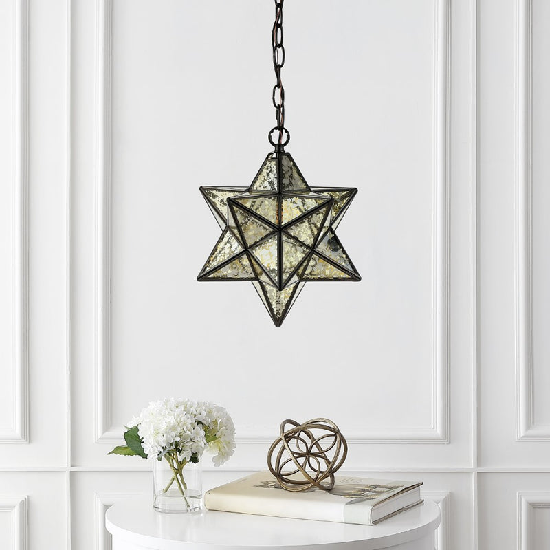 Stellaa 12" Moravian Star Metal/Clear Glass LED Pendant - JONATHAN Y