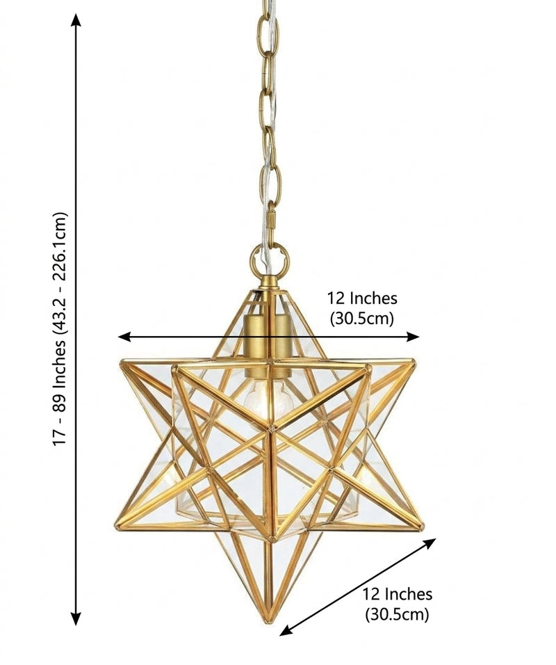 Stellaa 12" Moravian Star Metal/Clear Glass LED Pendant Gold Leaf/Clear – DIM