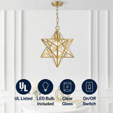 Stellaa 12" Moravian Star Metal/Clear Glass LED Pendant Gold Leaf/Clear – ICONS