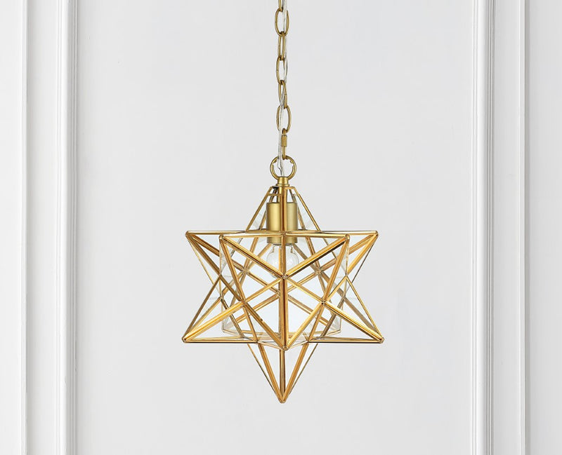 Stellaa 12" Moravian Star Metal/Clear Glass LED Pendant - JONATHAN Y