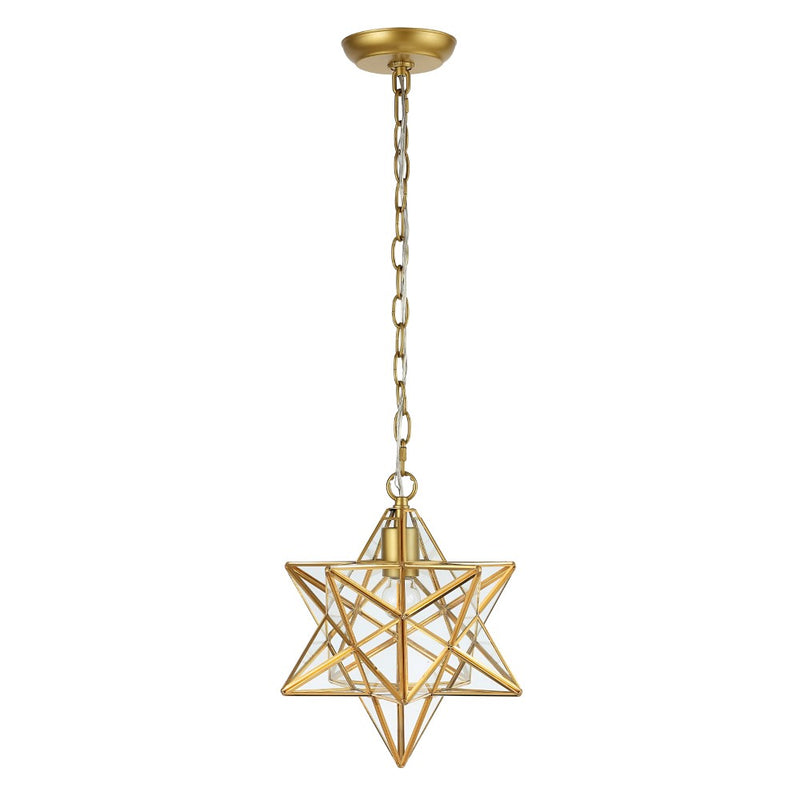 Stellaa 12" Moravian Star Metal/Clear Glass LED Pendant - JONATHAN Y
