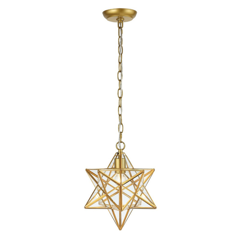 Stellaa 12" Moravian Star Metal/Clear Glass LED Pendant - JONATHAN Y