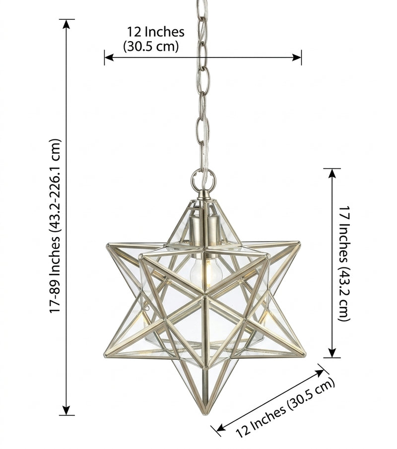 Stellaa 12" Moravian Star Metal/Clear Glass LED Pendant Nickel/Clear – DIM