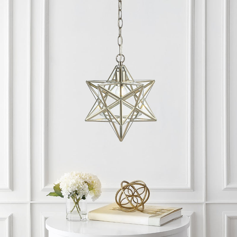 Stellaa 12" Moravian Star Metal/Clear Glass LED Pendant