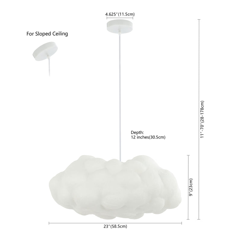 Zephyr 23"  Modern Contemporary Silk LED Cloud Pendant - JONATHAN Y