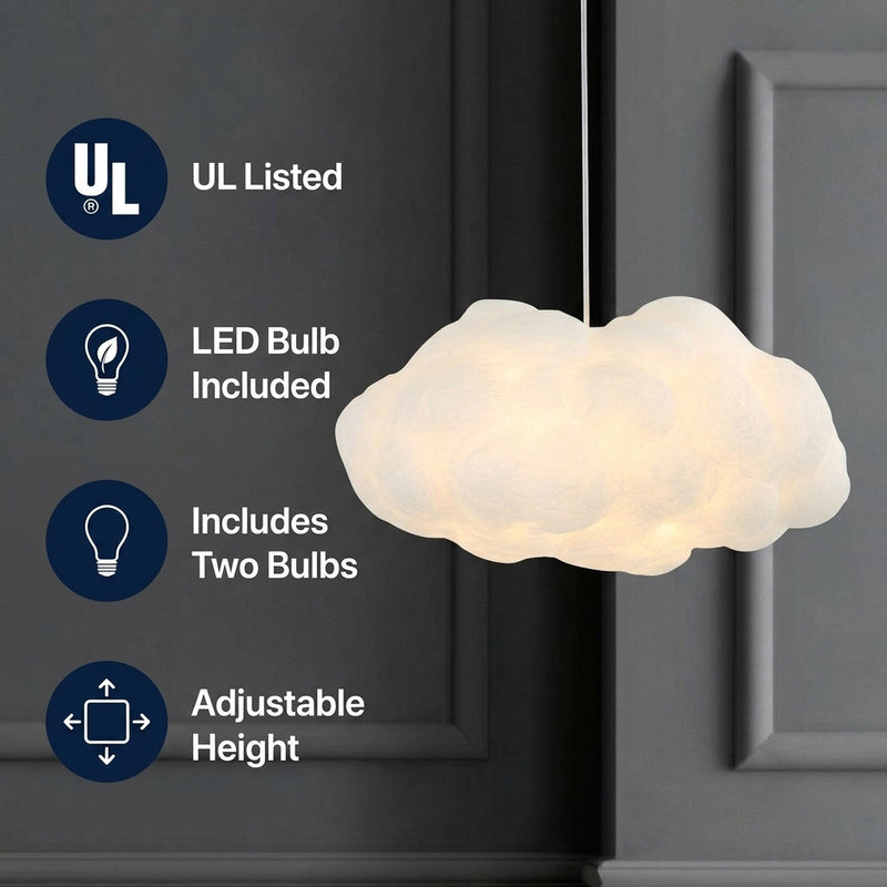 Zephyr 23"  Modern Contemporary Silk LED Cloud Pendant White / 2 Sockets – ICONS
