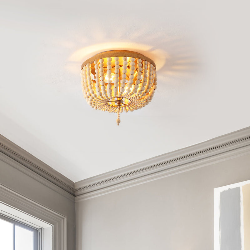 Allison 15" Wood Beaded/Metal LED Flush Mount