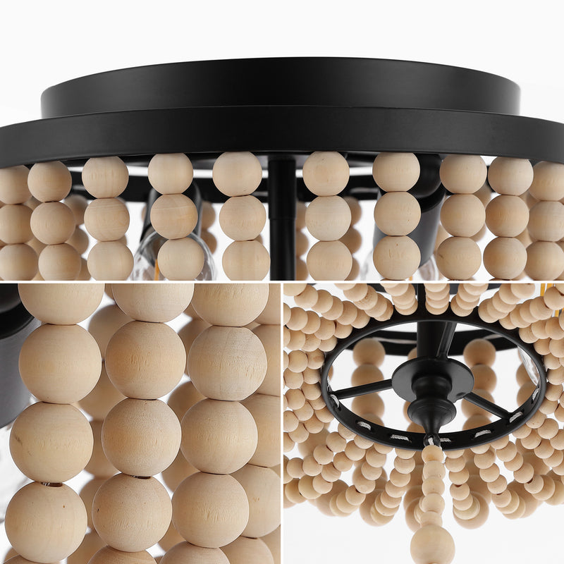 Allison 15" Wood Beaded/Metal LED Flush Mount