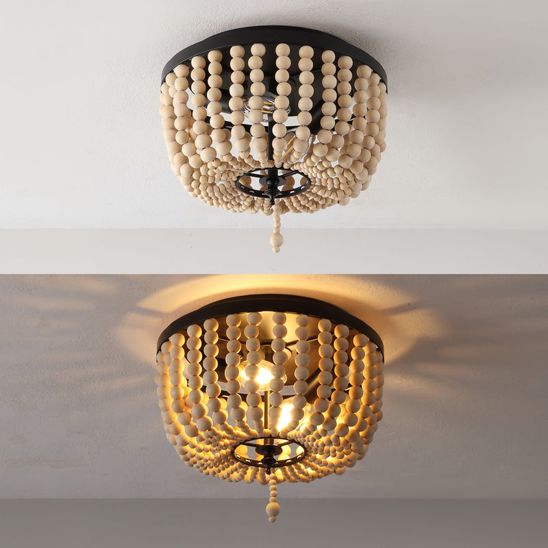 Allison 15" Wood Beaded/Metal LED Flush Mount