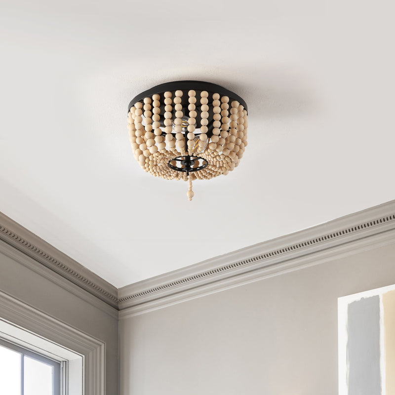 Allison 15" Wood Beaded/Metal LED Flush Mount