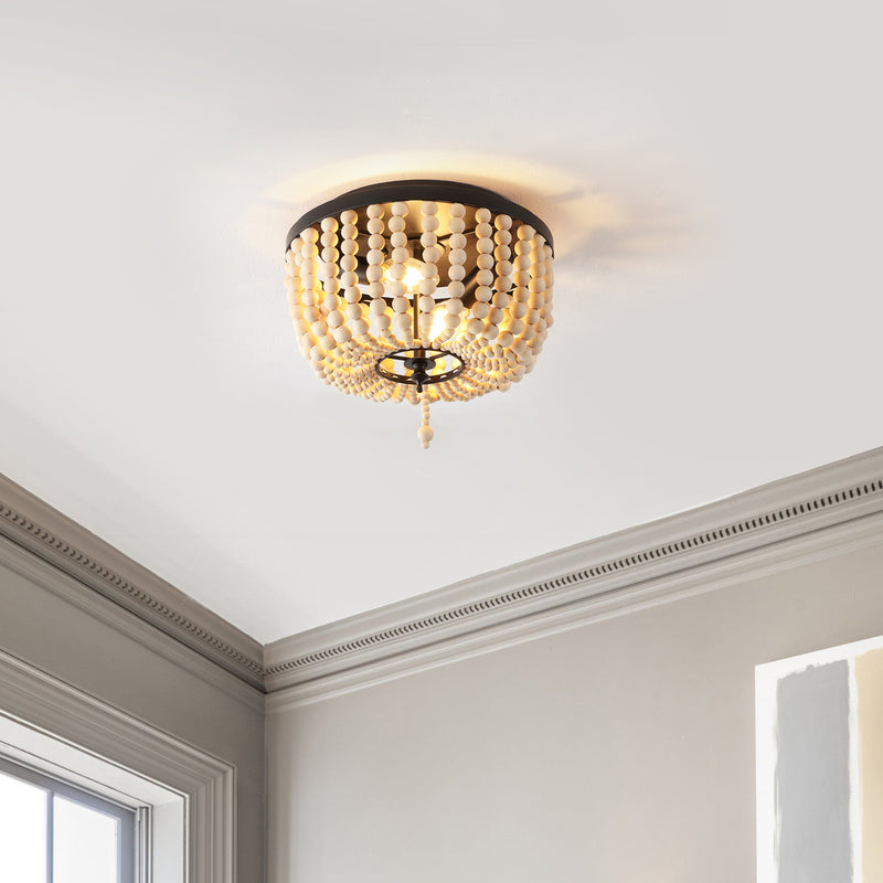 Allison 15" Wood Beaded/Metal LED Flush Mount