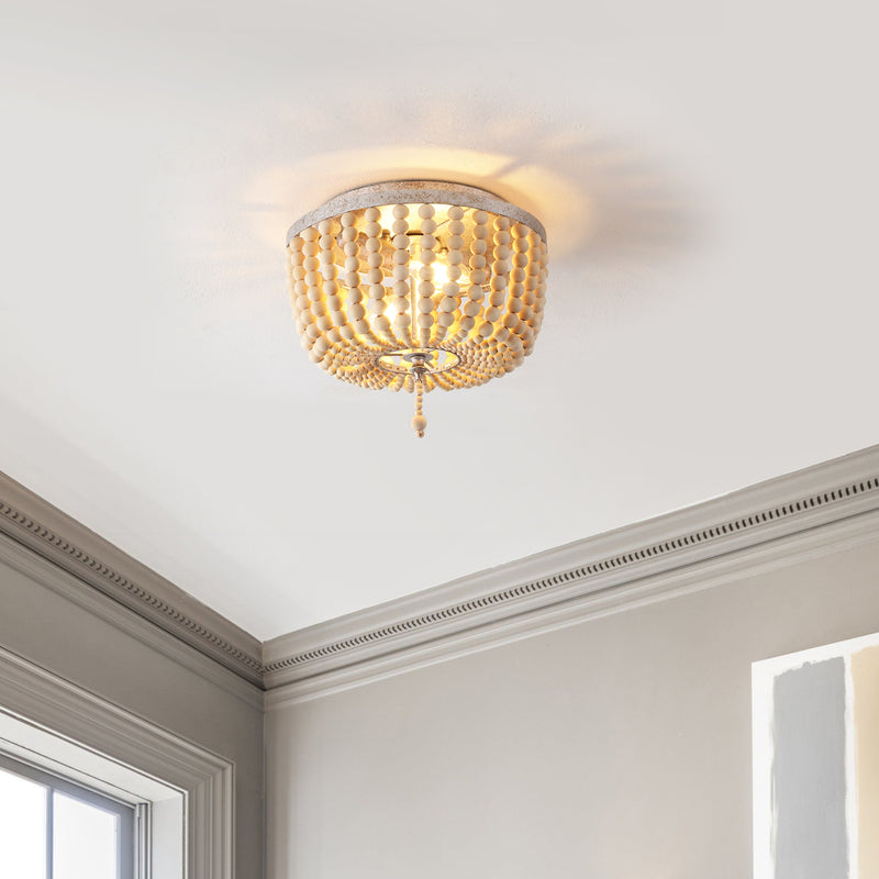 Allison 15" Wood Beaded/Metal LED Flush Mount