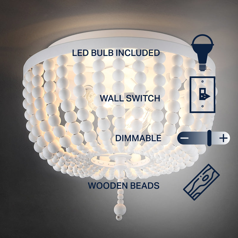 Allison 15" Wood Beaded/Metal LED Flush Mount