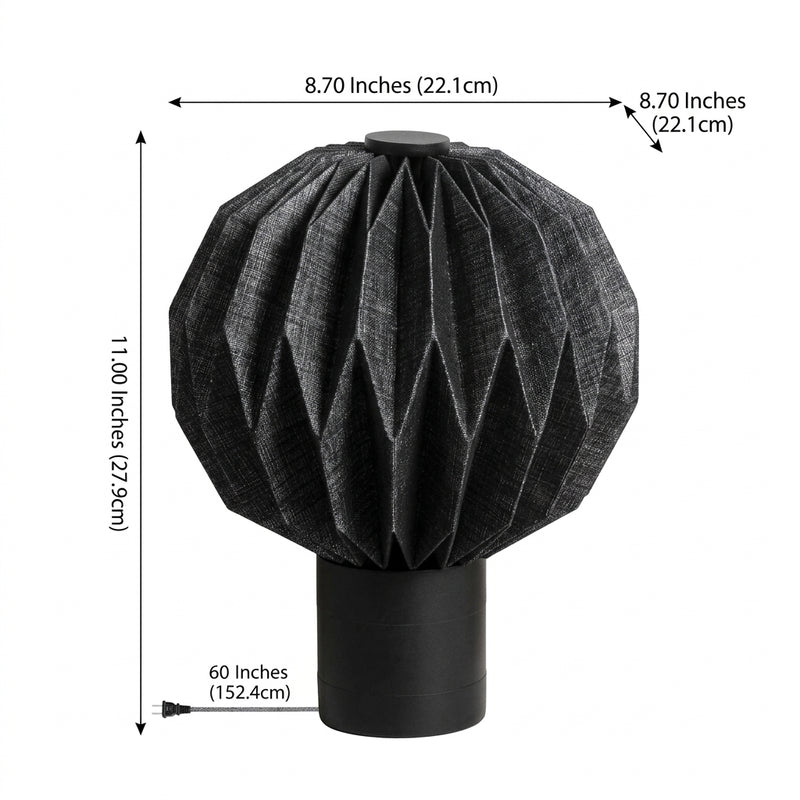 Quincy 11" Modern Minimalist Paper Pleated Orb Accent LED Table Lamp Black – DIM