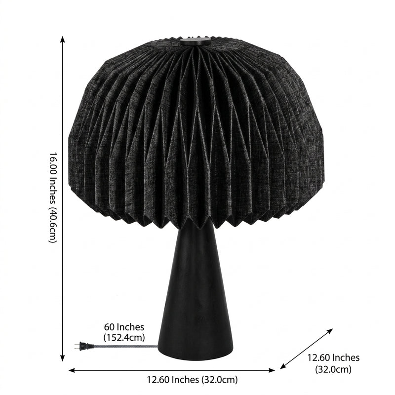 Sylvie 16" Modern Minimalist Paper Pleated Shade Mushroom Accent LED Table Lamp Black – DIM
