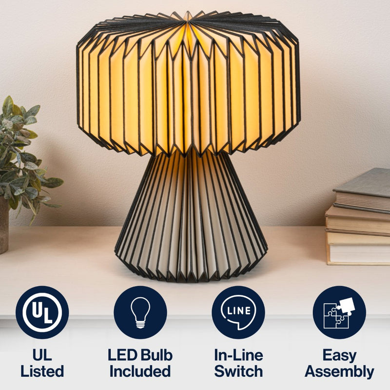 Zelda 12.8" Modern Art Deco Paper Pleated Shade Accent LED Table Lamp