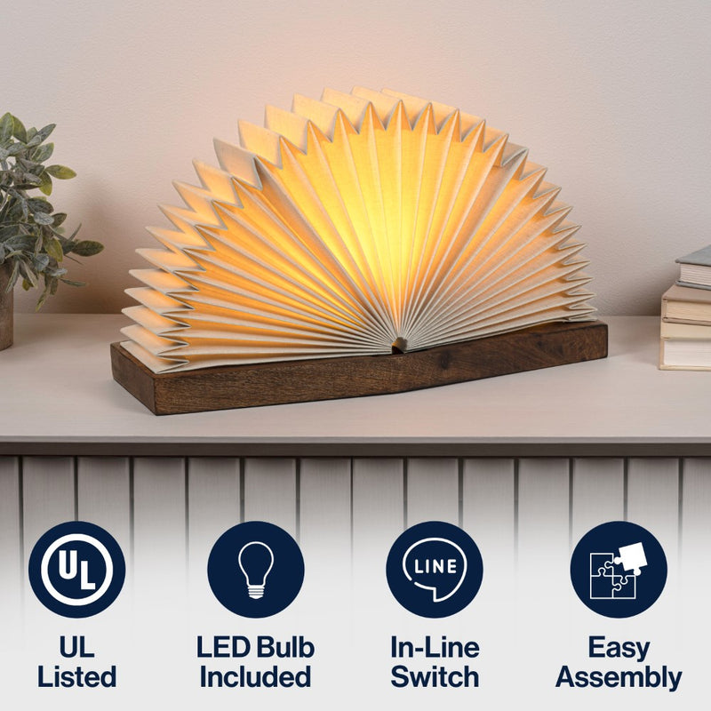 Darla Modern Art Deco Paper Half Pleated Fan LED Table Lamp