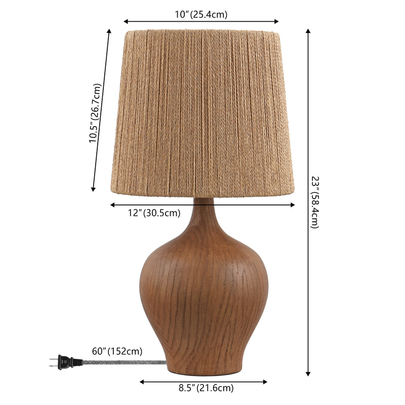 Eben 23" Rustic Farmhouse Resin/Metal Gourd LED Table Lamp with Paper Rope Shade