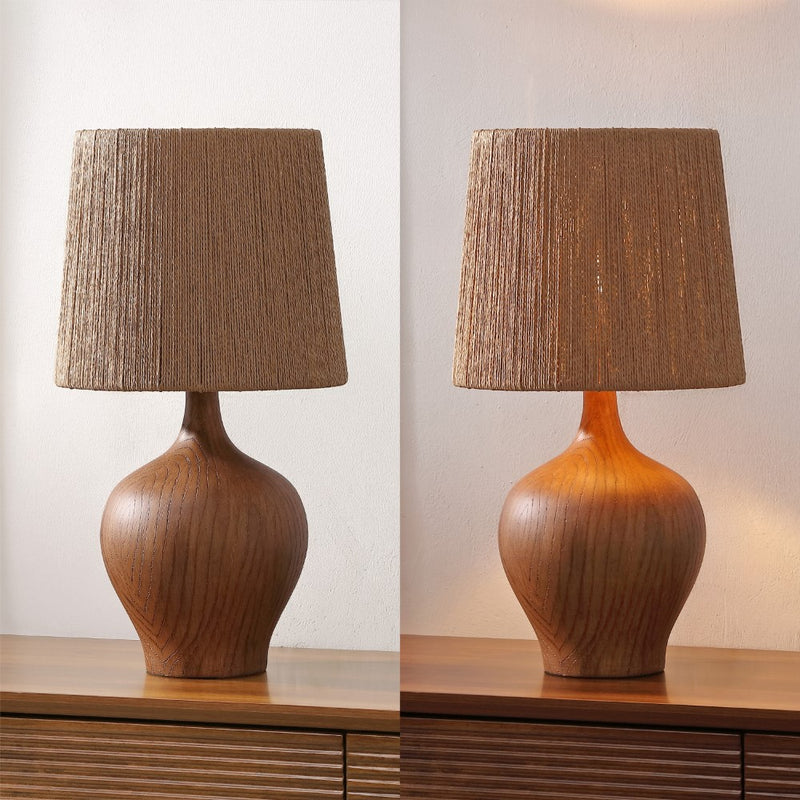 Eben 23" Rustic Farmhouse Resin/Metal Gourd LED Table Lamp with Paper Rope Shade