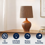 Eben 23" Rustic Farmhouse Resin/Metal Gourd LED Table Lamp with Paper Rope Shade