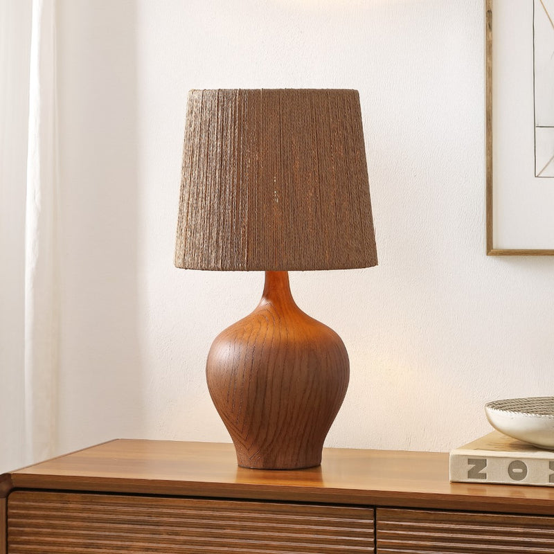 Eben 23" Rustic Farmhouse Resin/Metal Gourd LED Table Lamp with Paper Rope Shade