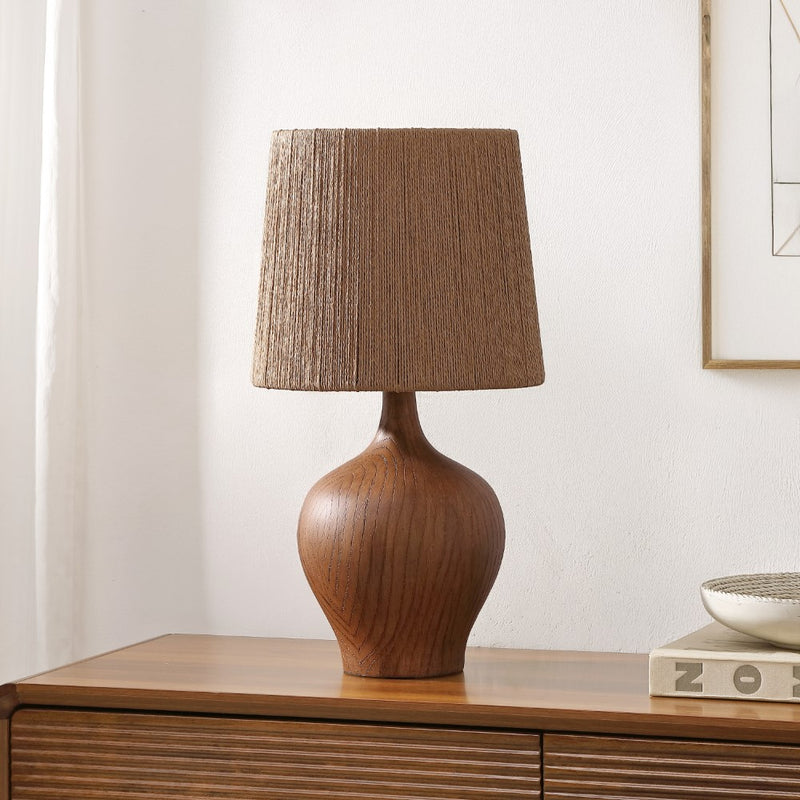 Eben 23" Rustic Farmhouse Resin/Metal Gourd LED Table Lamp with Paper Rope Shade