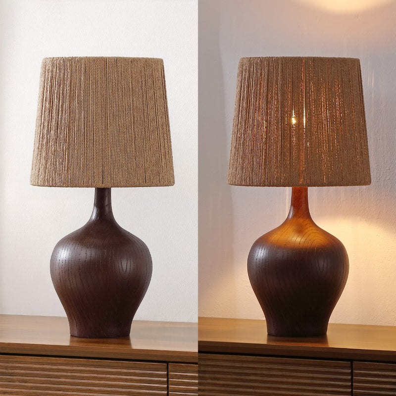 Eben 23" Rustic Farmhouse Resin/Metal Gourd LED Table Lamp with Paper Rope Shade