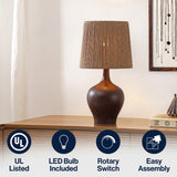Eben 23" Rustic Farmhouse Resin/Metal Gourd LED Table Lamp with Paper Rope Shade
