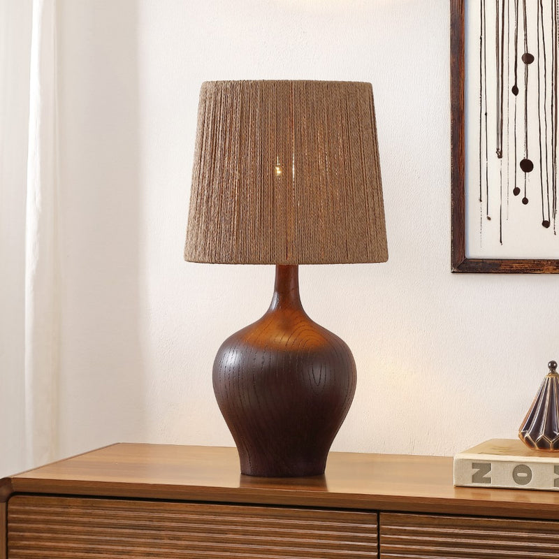 Eben 23" Rustic Farmhouse Resin/Metal Gourd LED Table Lamp with Paper Rope Shade