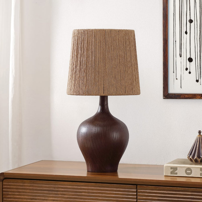 Eben 23" Rustic Farmhouse Resin/Metal Gourd LED Table Lamp with Paper Rope Shade