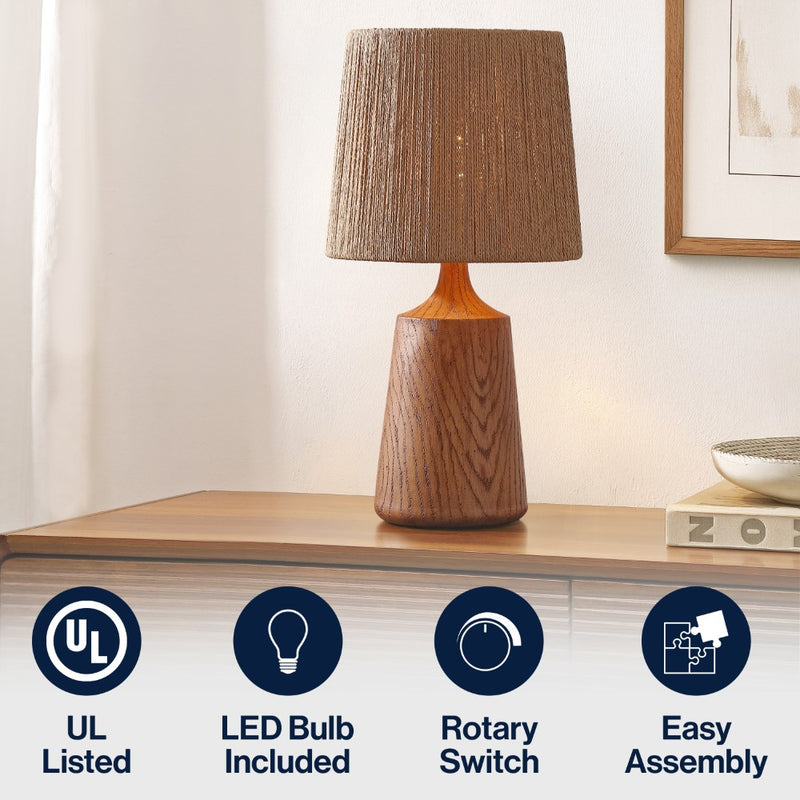 Highland 22.25" Classic Cottage Tapered Resin/Metal LED Table Lamp with Paper Rope Shade