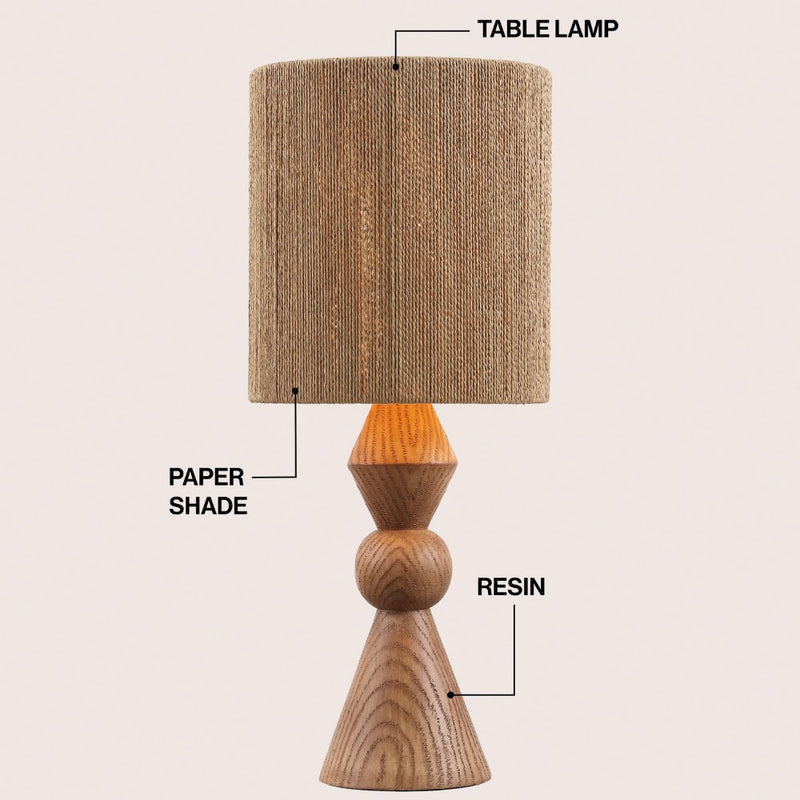 Orbic Taper 23.5" Rustic Cottage Resin/Metal LED Table Lamp with Paper Rope Shade