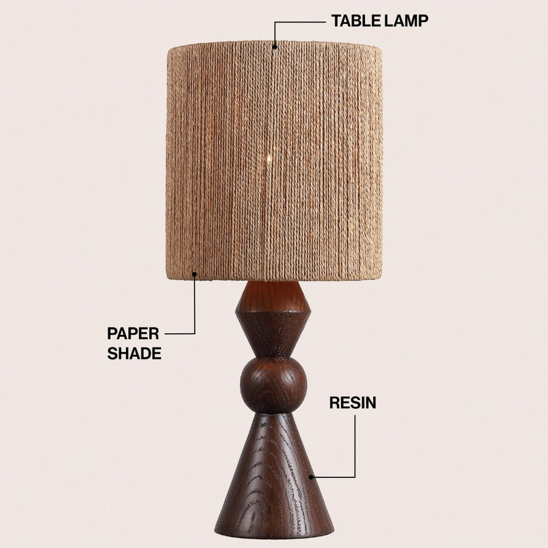 Orbic Taper 23.5" Rustic Cottage Resin/Metal LED Table Lamp with Paper Rope Shade