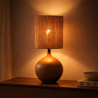 Abram 22.75" Rustic Bohemian Resin/Metal Round Table Lamp with Paper Rope Shade