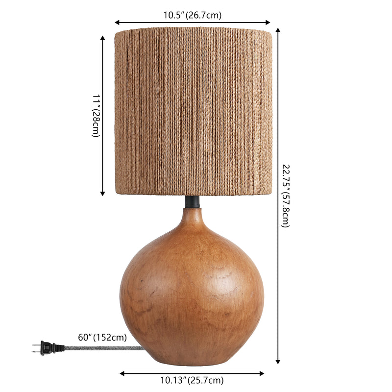 Abram 22.75" Rustic Bohemian Resin/Metal Round Table Lamp with Paper Rope Shade