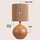Abram 22.75" Rustic Bohemian Resin/Metal Round Table Lamp with Paper Rope Shade