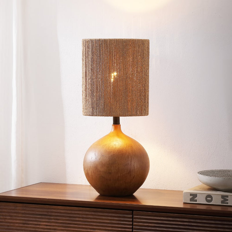Abram 22.75" Rustic Bohemian Resin/Metal Round Table Lamp with Paper Rope Shade