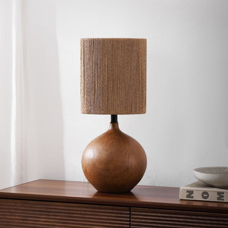 Abram 22.75" Rustic Bohemian Resin/Metal Round Table Lamp with Paper Rope Shade