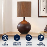 Abram 22.75" Rustic Bohemian Resin/Metal Round Table Lamp with Paper Rope Shade