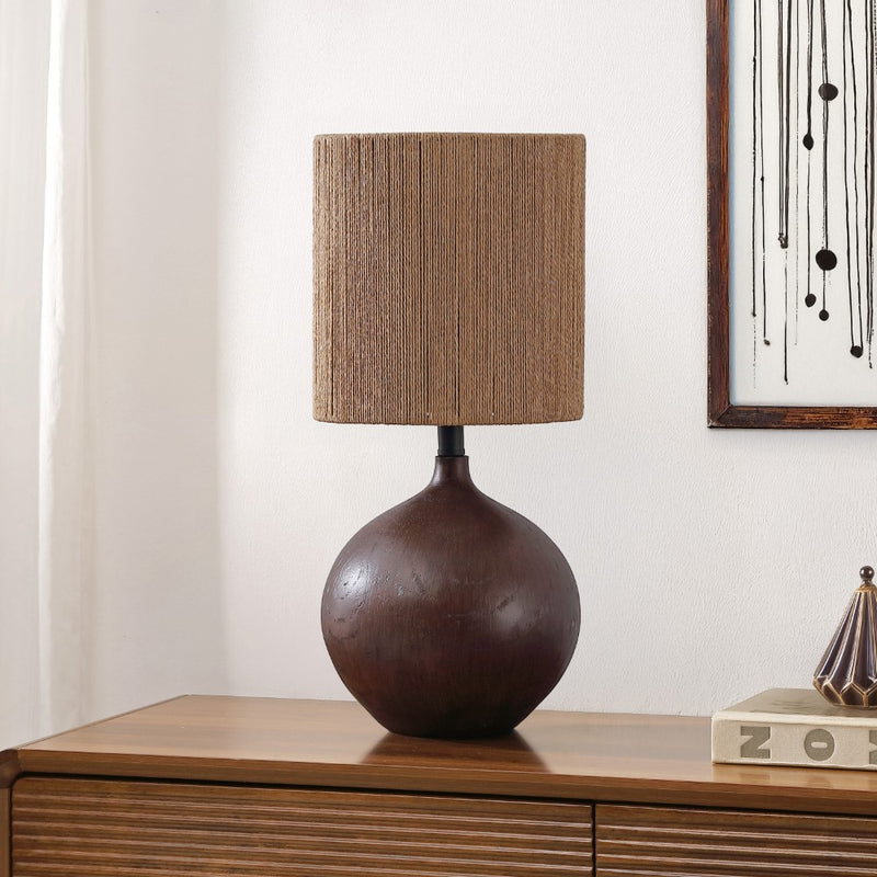 Abram 22.75" Rustic Bohemian Resin/Metal Round Table Lamp with Paper Rope Shade