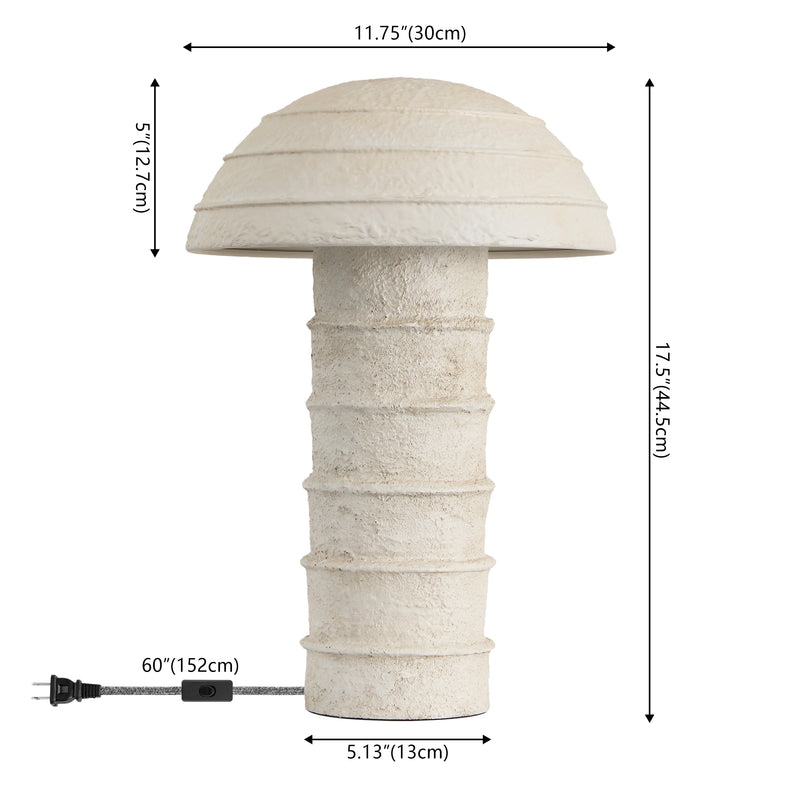 Cremini 17.5" Modern Minimalist Plaster-Look Ribbed Mushroom Resin Cylinder LED Table Lamp
