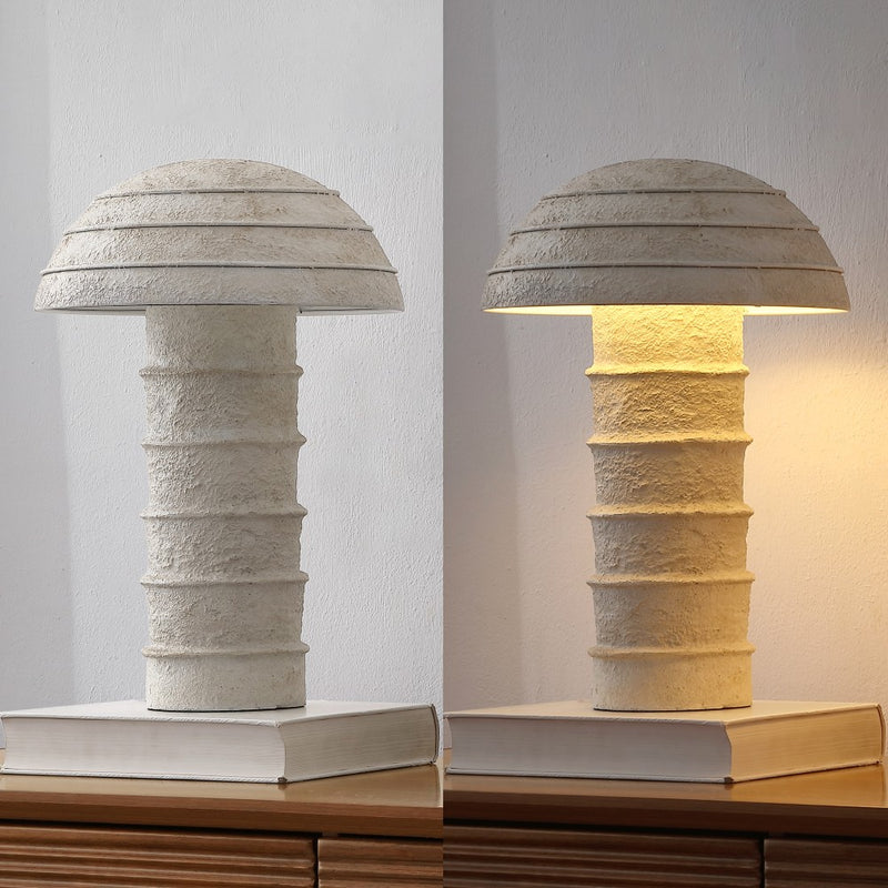 Cremini 17.5" Modern Minimalist Plaster-Look Ribbed Mushroom Resin Cylinder LED Table Lamp