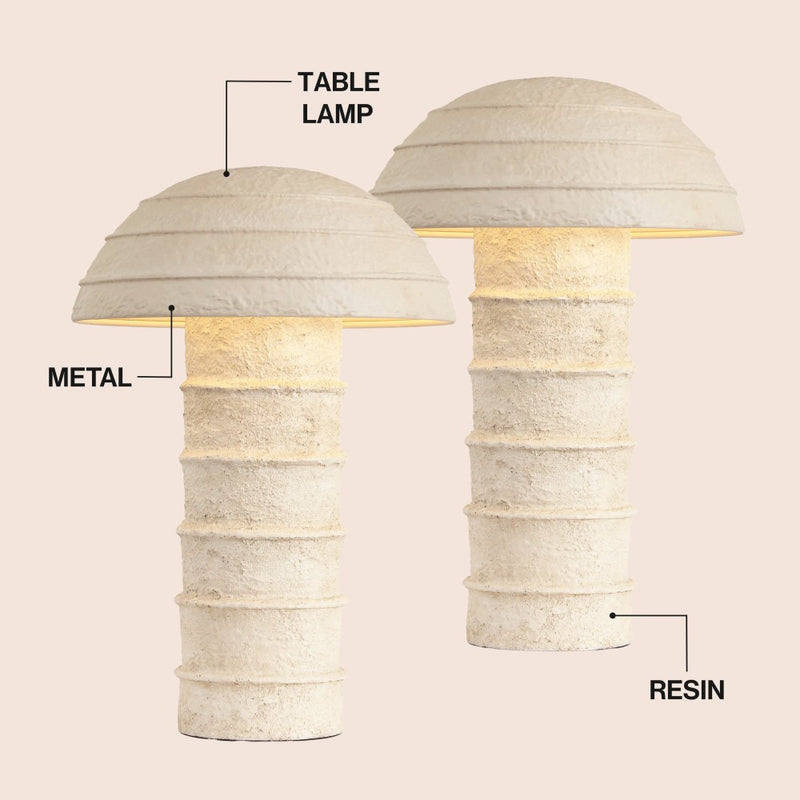 Cremini 17.5" Modern Minimalist Plaster-Look Ribbed Mushroom Resin Cylinder LED Table Lamp