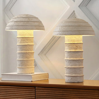 Cremini 17.5" Modern Minimalist Plaster-Look Ribbed Mushroom Resin Cylinder LED Table Lamp