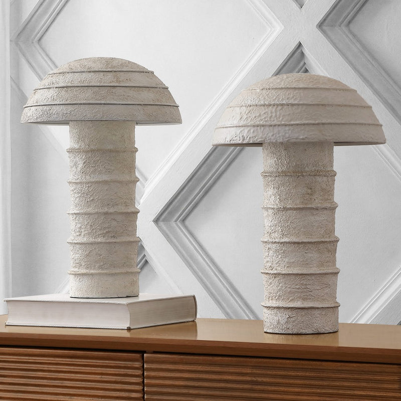 Cremini 17.5" Modern Minimalist Plaster-Look Ribbed Mushroom Resin Cylinder LED Table Lamp