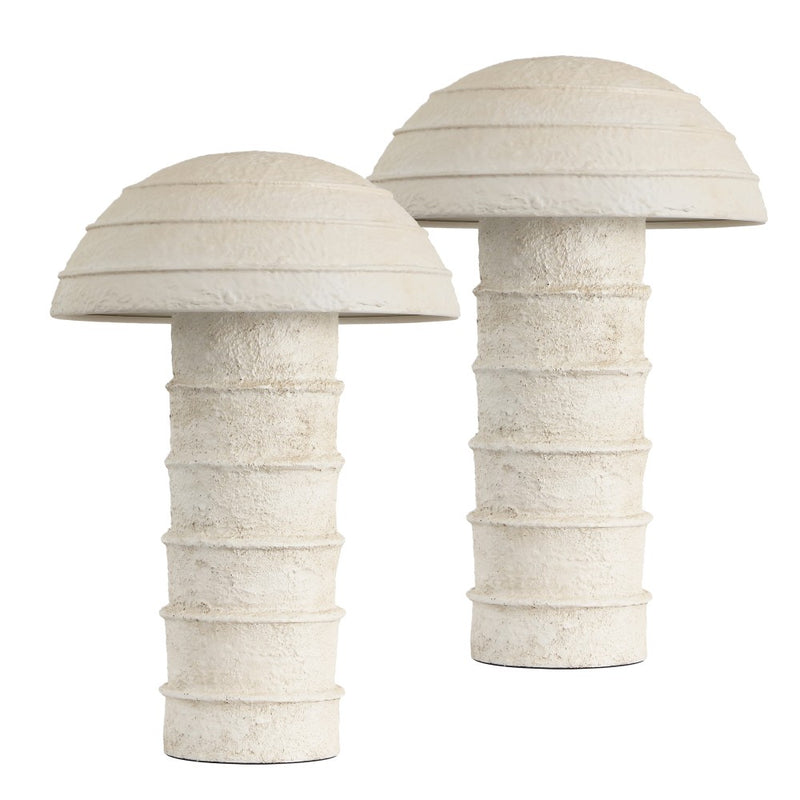 Cremini 17.5" Modern Minimalist Plaster-Look Ribbed Mushroom Resin Cylinder LED Table Lamp