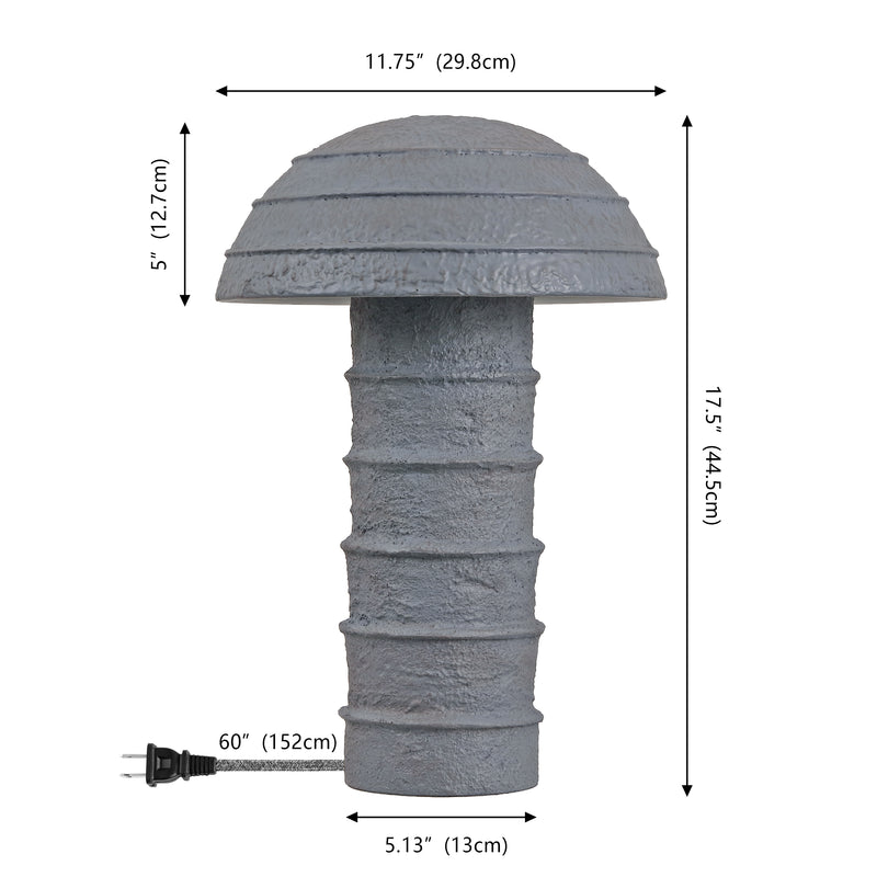 Cremini 17.5" Modern Minimalist Plaster-Look Ribbed Mushroom Resin Cylinder LED Table Lamp