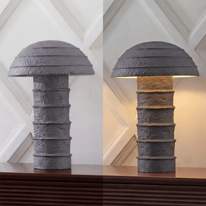 Cremini 17.5" Modern Minimalist Plaster-Look Ribbed Mushroom Resin Cylinder LED Table Lamp