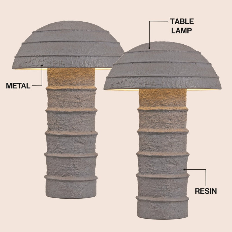 Cremini 17.5" Modern Minimalist Plaster-Look Ribbed Mushroom Resin Cylinder LED Table Lamp